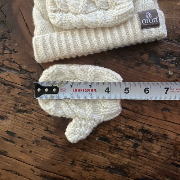Baby/Toddler Merino Wool Cream Knit Hat and Mittens Set - Picture 5 of 6